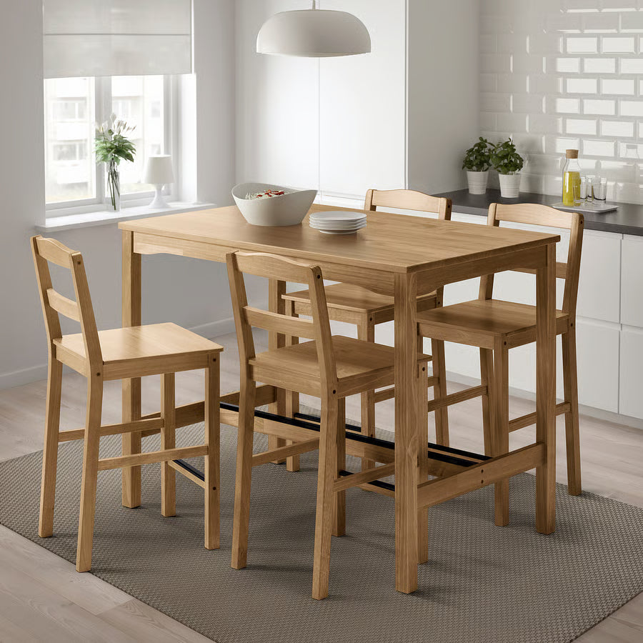 ميز طعام + 4 كراسي بار عالي خشبي